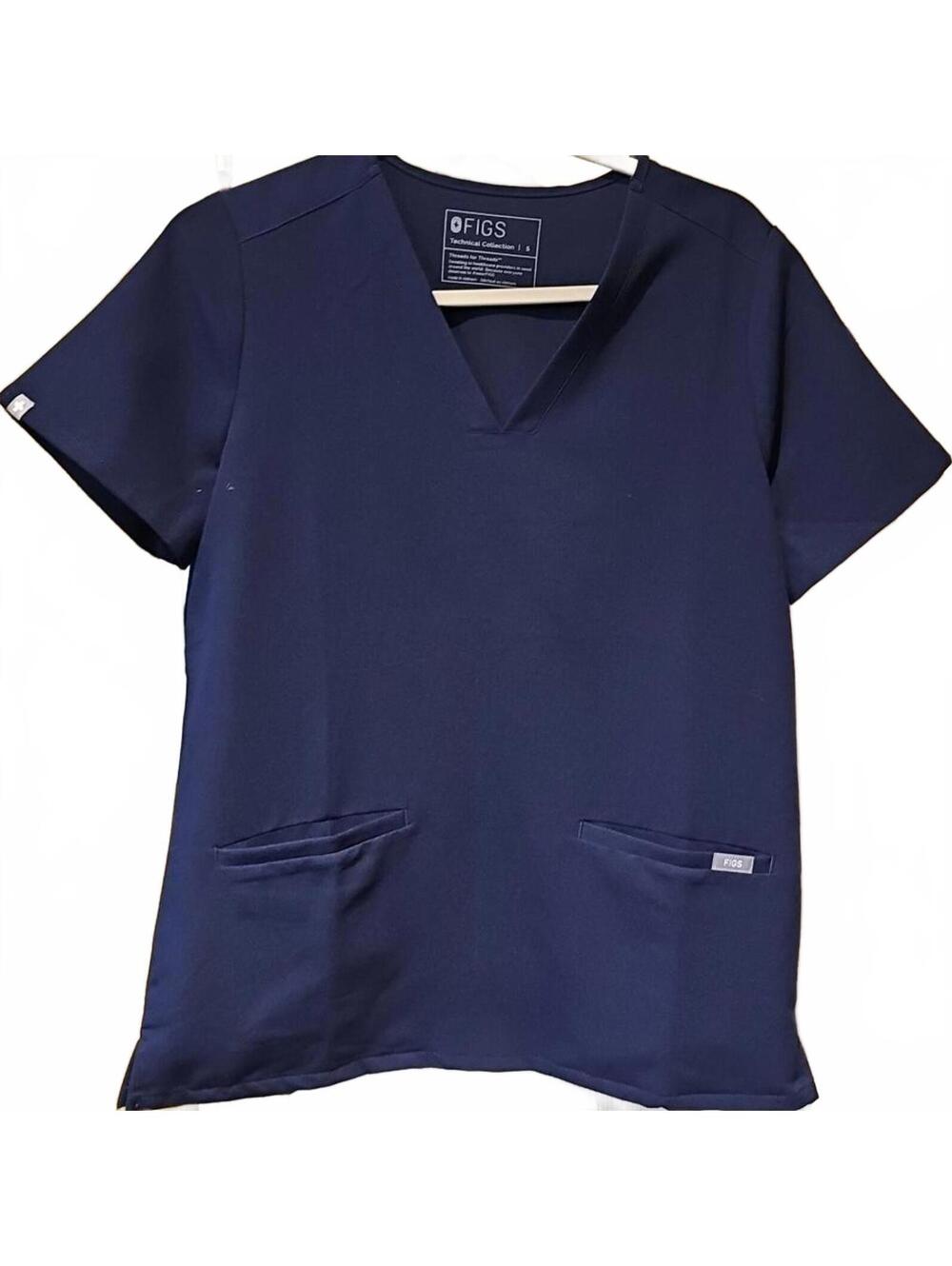 FIGS Casma Scrub Top Womens S Navy Stretch V Neck Two Pocket EUC